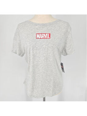 Marvel Logo Tee Womens Large Gray Pima Cotton Shirt NWT